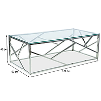 Журнальный прозрачный столик Signal Escada A 120x60см прямоугольный с хром каркасом для гостиной модерн
