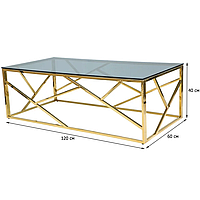 Прямоугольный журнальный стол Signal Escada A 120x60см на золотом каркасе со столешницей из стекла в гостинную