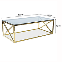 Журнальный столик Signal Elise A 120x60х40см прямоугольной формы с золотым каркасом для спальни модерн