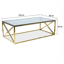 Журнальний столик Signal Elise A 120х60х40см прямокутної форми з золотим каркасом для спальні модерн