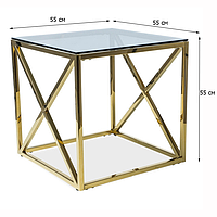 Журнальный столик Signal Elise B 55х55х55см золотой куб с затемненным стеклом для гостиной модерн