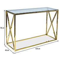 Консоль Signal Elise C 120х40см прямоугольная золотая с затемненным стеклом в гостиную модерн
