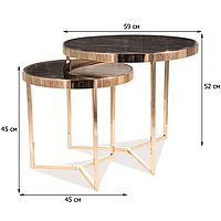 Журнальні столики Signal Delia II 60см і 45см подвійні круглі золоті під мармур для вітальні модерн