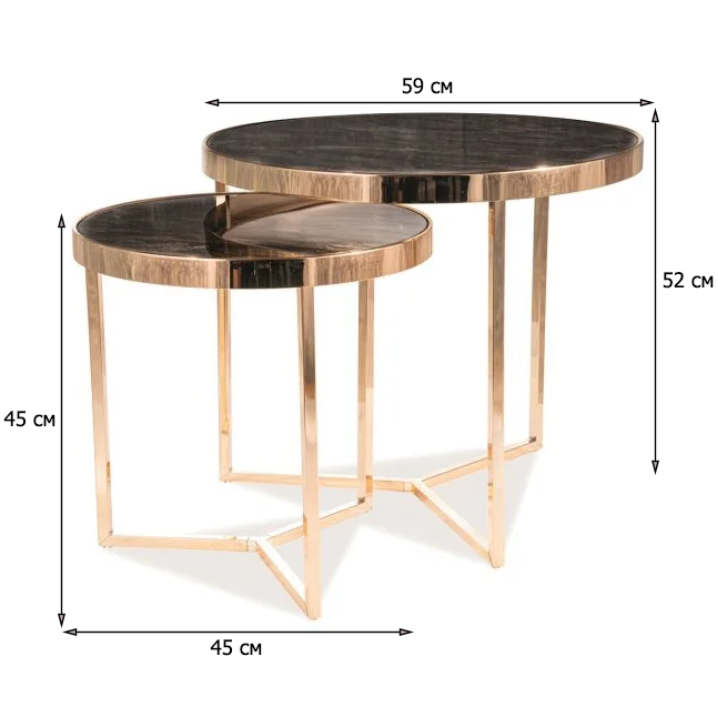 Журнальні столики Signal Delia II 60см і 45см подвійні круглі золоті під мармур для вітальні модерн