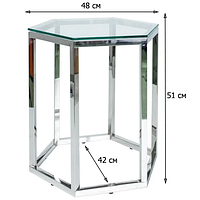 Шестикутний скляний журнальний столик Signal Conti 42х48х51 см з хромом для вітальні в стилі модерн