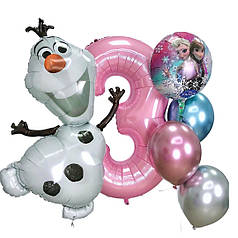 Гелієві кулі на день народження з фольгированной фігурою Олаф і кулька у вигляді цифри