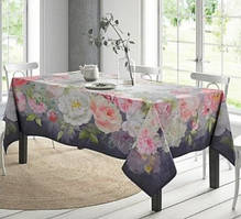 Скатертина водовідштовхувальна 144*314 см, Півонії, Тиротекс, 100% бавовна, бузковий