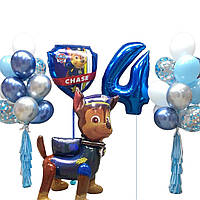 Композиция из шаров на день рождения, цифры из фольги и ходячая фигура щенячий патруль