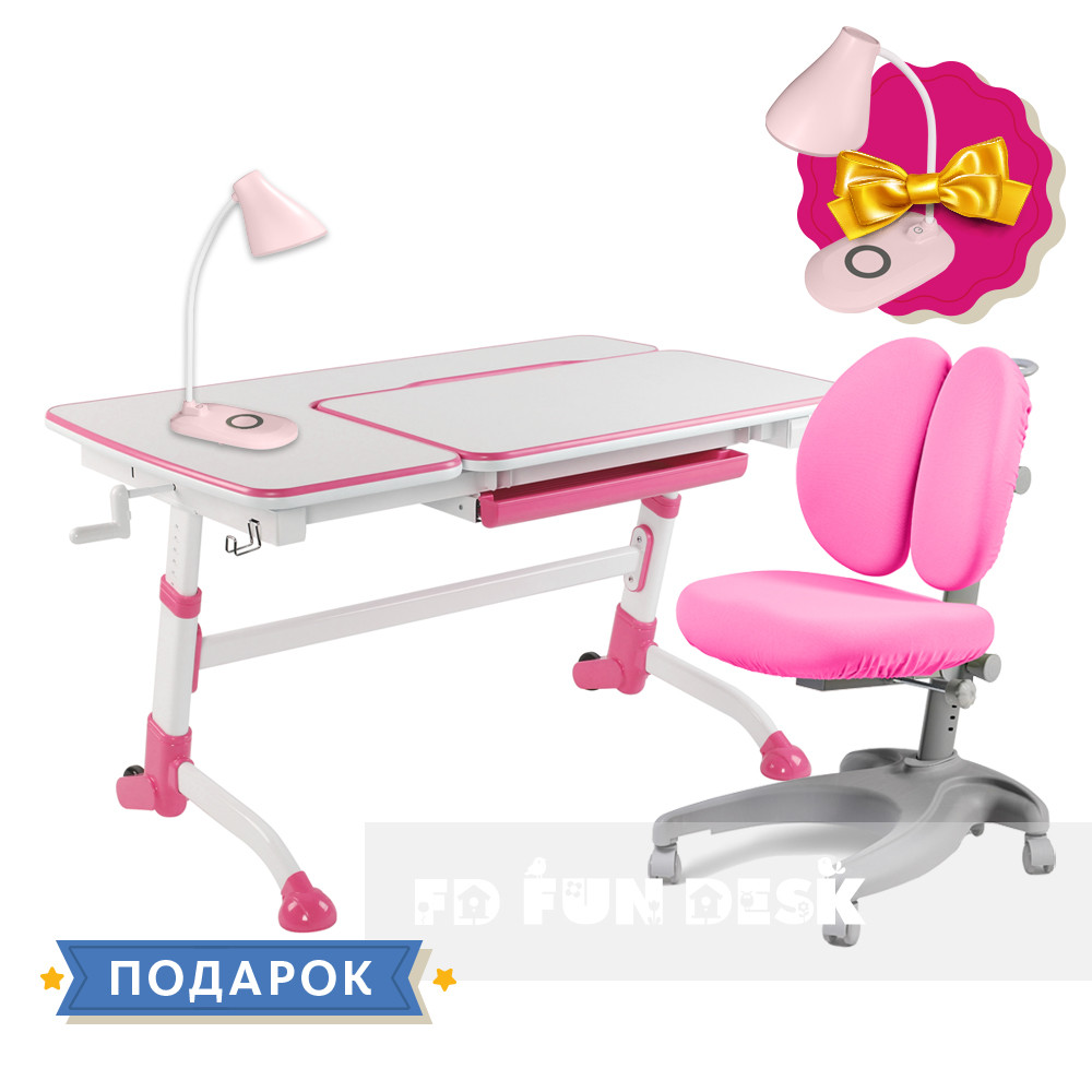 Комплект для дівчинки 👸 парта для школи Amare Pink + ергономічне крісло FunDesk Solerte Pink