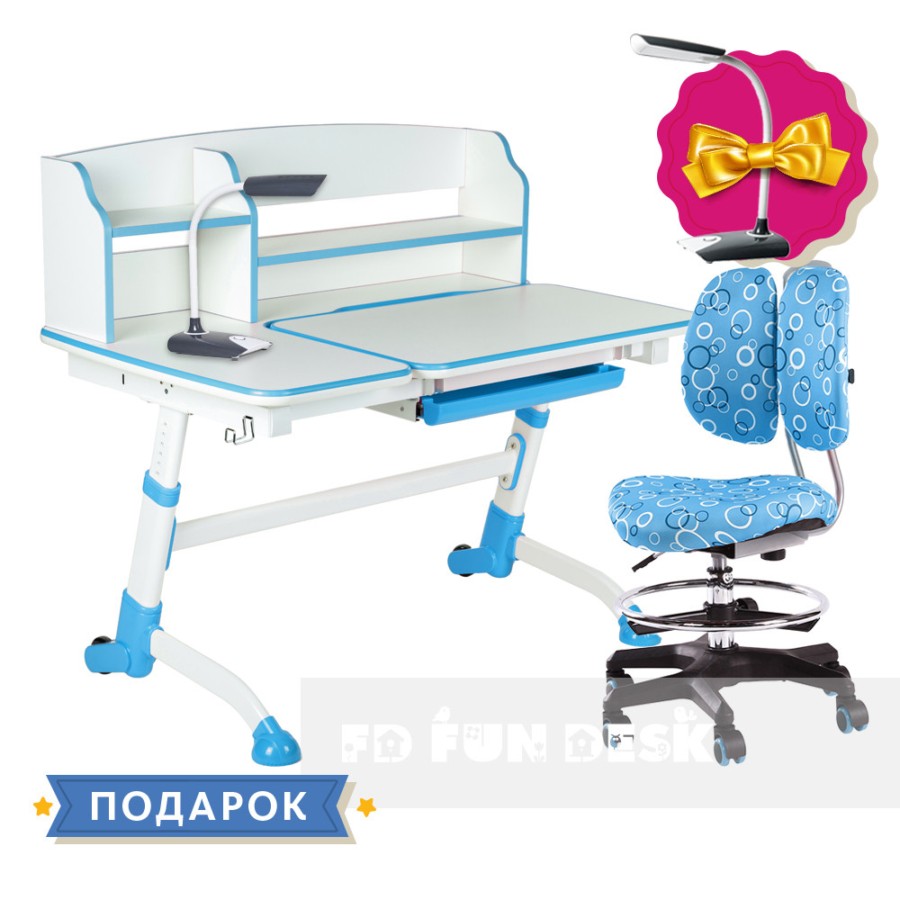 Комплект підліткова парта для школи FunDesk Amare II Blue + ортопедичне крісло FunDesk SST6 Blue