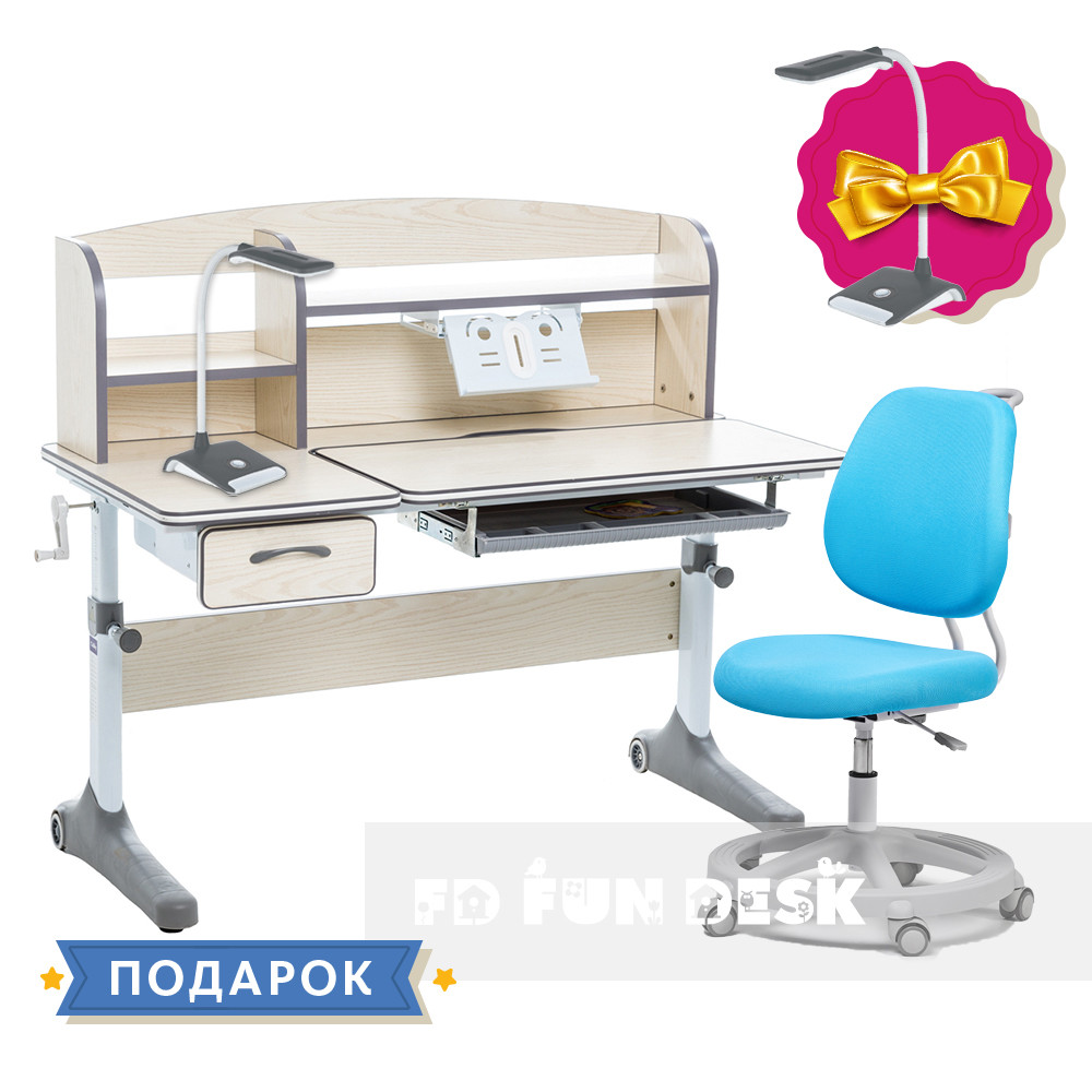 Комплект зростаюча парта для школярів Cubby Ammi Grey + ергономічне крісло FunDesk Pratico Mint