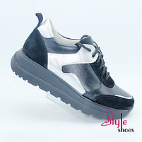 Кросівки жіночі шкіряні чорні зі вставками з сріблястої шкіри “Style Shoes”, фото 2