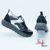 Кросівки жіночі шкіряні чорні зі вставками з сріблястої шкіри “Style Shoes”, фото 4