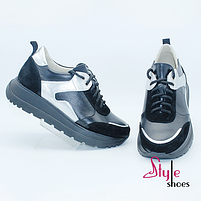 Кросівки жіночі шкіряні чорні зі вставками з сріблястої шкіри “Style Shoes”, фото 3