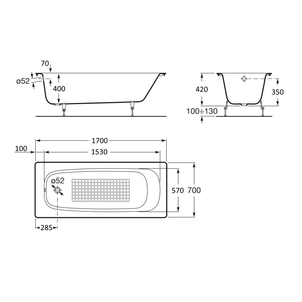 Ванна чугунная прямоугольная с сифоном ROCA CONTINENTAL A21291100R+285357 170см x 70см 82571 - фото 2 - id-p1376742704