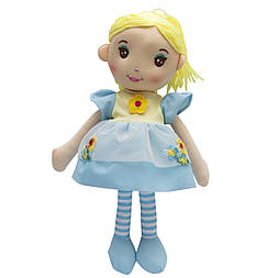 М'яка іграшка лялька з вишитим обличчям, 36 см, три квітки, блакитна сукня (861064-2)