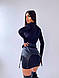 Чорне трикотажне плаття гольф з міні спідницею-корсетом з еко-шкіри, фото 3
