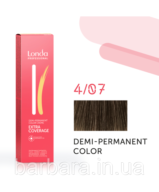 Фарба для волосся LONDA EXTRA COVERAGE 100% покриття сивого волосся 4/07 шатен натурально-коричневий