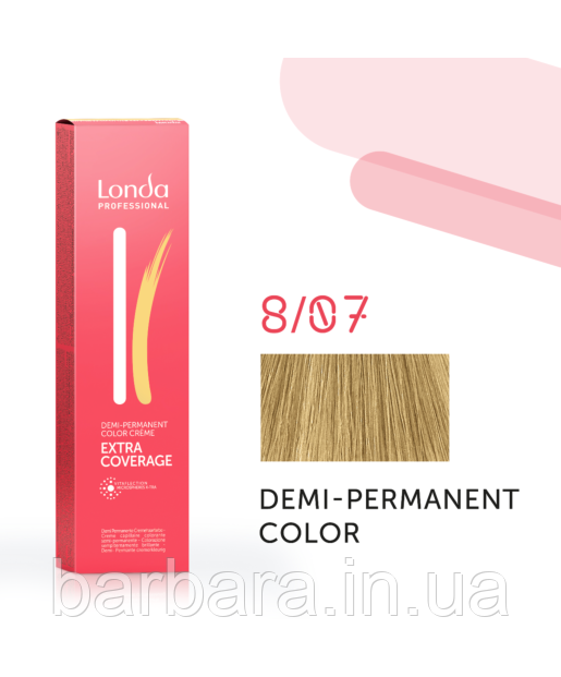 Фарба для волосся LONDA EXTRA COVERAGE 100% покриття сивого волосся 8/07 cвітлий блонд натурально-коричневий