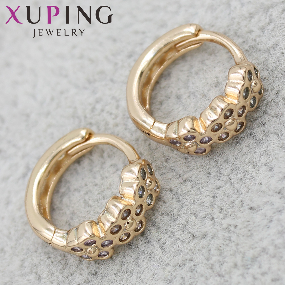Серёжки золотистого цвета Xuping Jewelry медицинское золото кольца конго с белыми кристаллами 24K