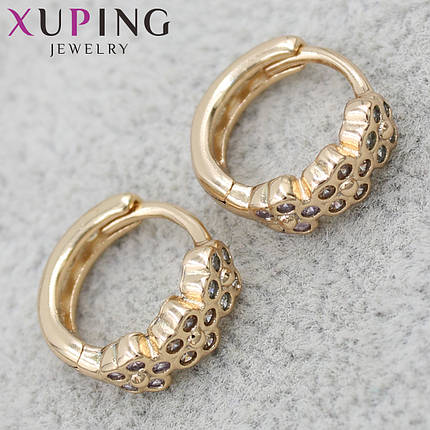 Серёжки золотистого цвета Xuping Jewelry медицинское золото кольца конго с белыми кристаллами 24K, фото 1