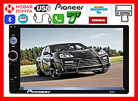 Автомагнитола Pioneer 2DIN, BT, SD, USB,AUX,Fm. Гарантия+ПУЛЬТ на РУЛЬ