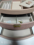 Шкатулка для прикрас, велика, рожева 3 рівні Шкатулка для біжутерії, Скринька органайзер для прикрас, фото 3