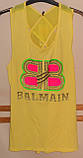 Красивий жовтий топ з яскравим логотипом Balmain і широкими шлейками на спинці Kazee, фото 2
