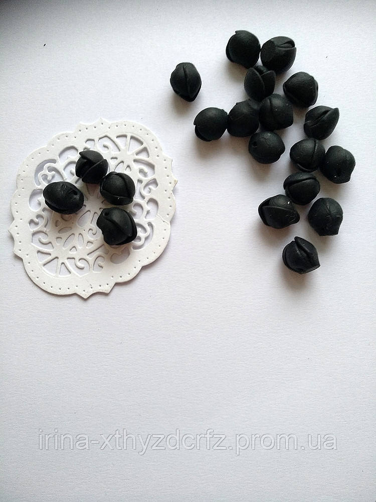 Квіти ручної роботи для виготовлення прикрас чорні бутони троянд із полімерної глини