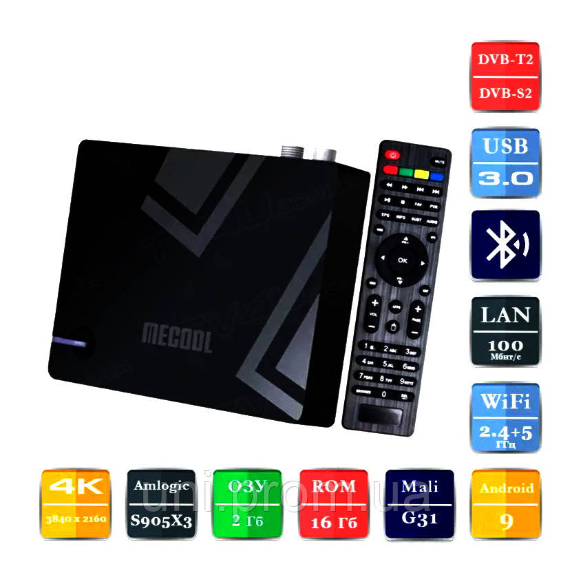 TV Box MECOOL K5 DVB-S2 T2 Android 9 2Gb 16Gb 8 core 64 Bit AmLogic S905X3, фото 1