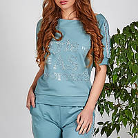 Річний турецький спортивний костюм жіночий з лампасами №8897 сіро-блакитного