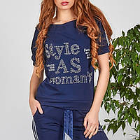 Літній турецький спортивний костюм жіночий з лампасами №8897 синій