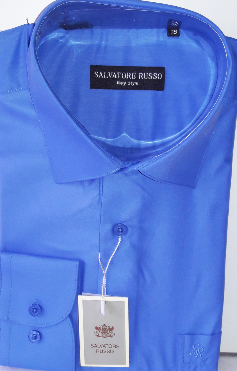 Сорочка чоловіча Salvatore Russo vd-0001 яскраво блакитна однотонна класична з довгим рукавом 40