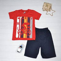 Летний комплект на мальчика (красная футболка, синие шорты) хлопок