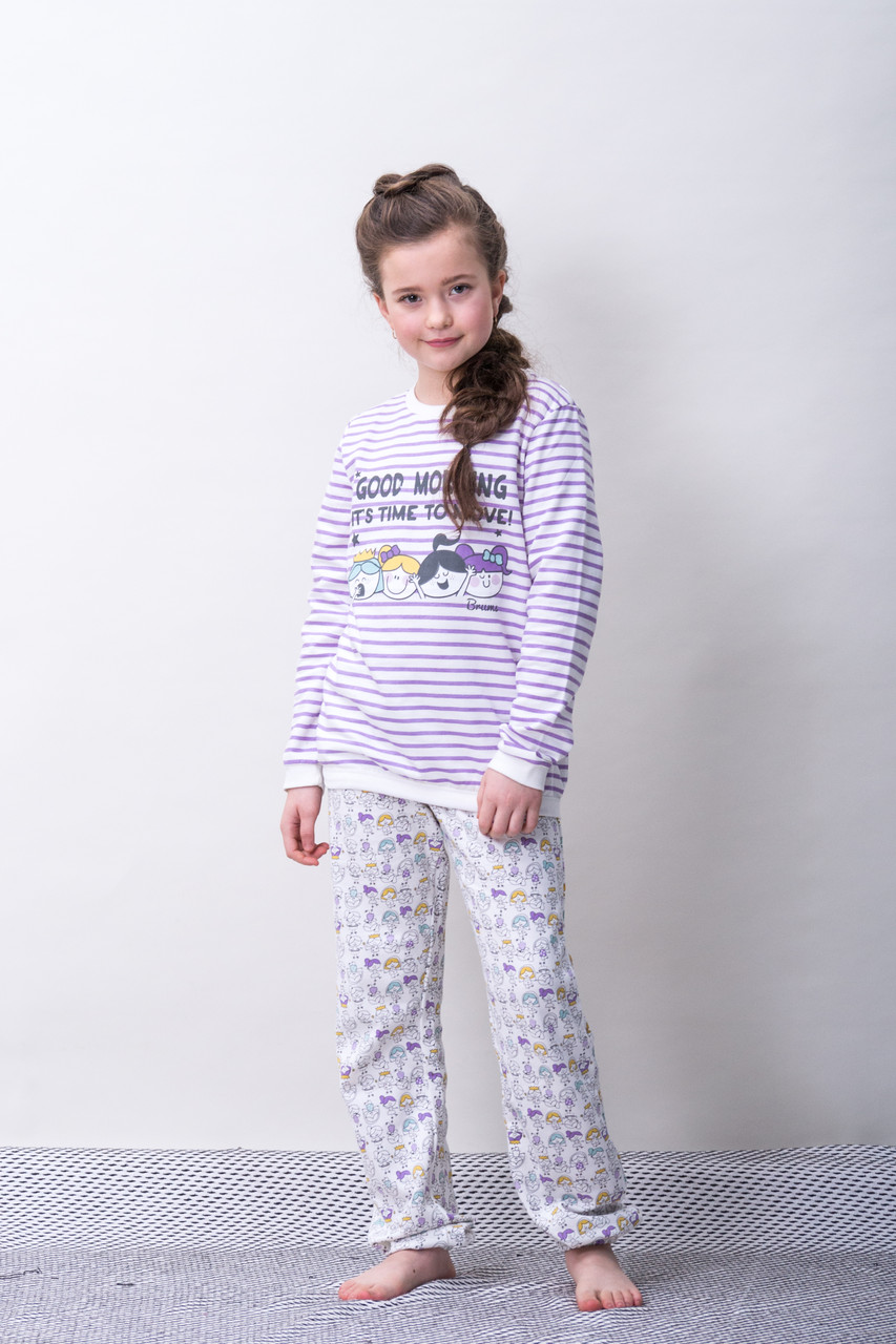 Утеплена дитяча піжама для дівчинки з начосом з принтом BRUMS Італія 163BGML002 Білий.Топ!