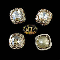 Стрази в ажурних золотих ланцюгах Люкс, Golden Shadow 10 мм, М'який квадрат, 1 шт.