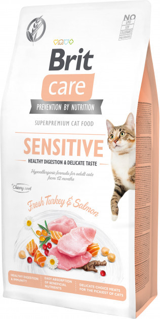 Сухий корм Brit Care Cat GF Sensitive Digestion & Delicate Taste для вибагливих кішок (індичка/лосось) 7 кг