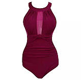 Злитий Купальник жіночий бордовий з сіточкою, фото 3