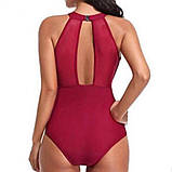 Злитий Купальник жіночий бордовий з сіточкою, фото 2