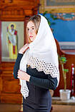 Шифоновий хустку жіночий на голову для церкви красивий зі стразами "Айва" білого кольору, фото 2