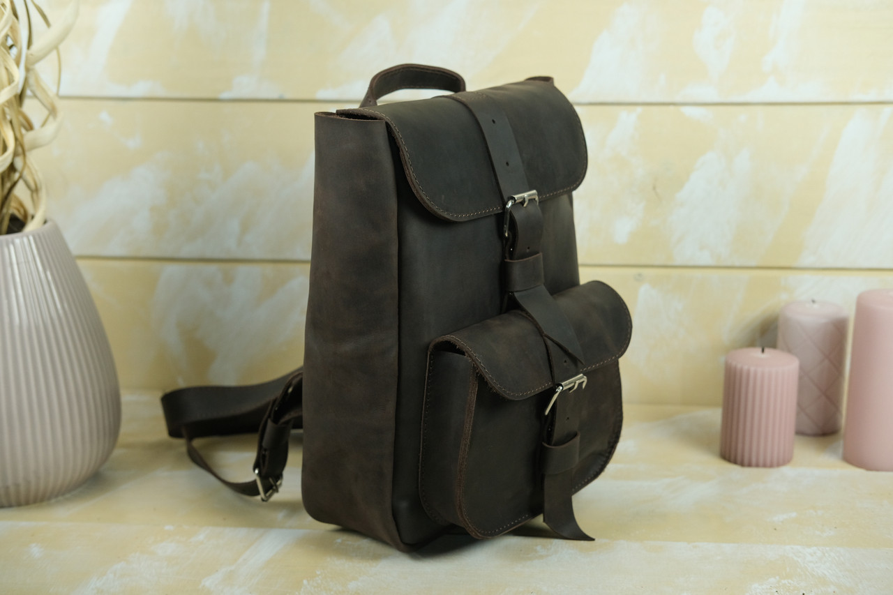 Женский кожаный Рюкзак Джун, натуральная Винтажная кожа цвет коричневый, оттенок Шоколад - фото 3 - id-p1184436459