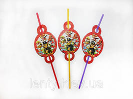 Коктейльні трубочки Щенячий Патруль (червоний дизайн) великі з гофрою (10 шт/уп.) -