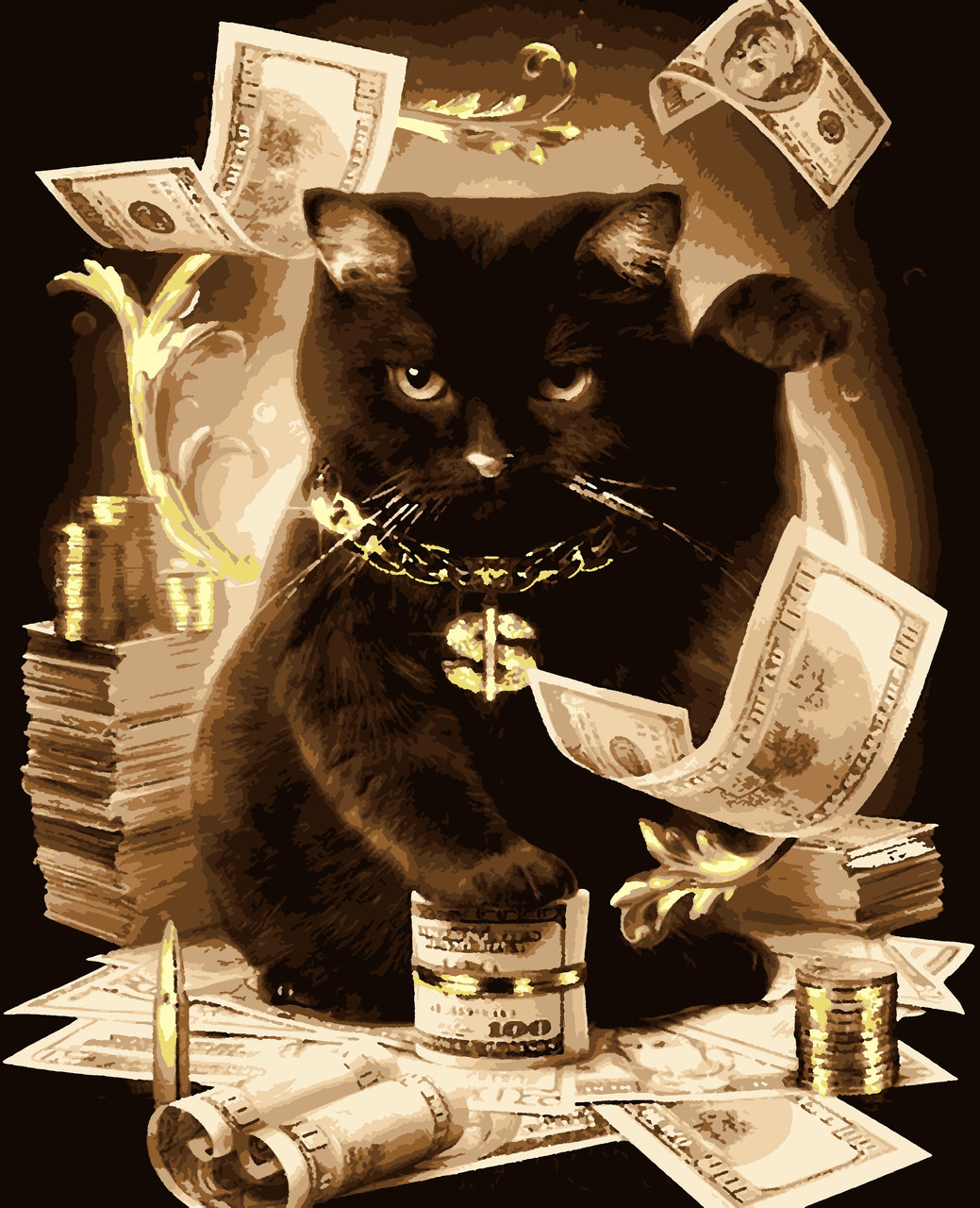 Картини за номерами "Кіт з грошима з золотою фарбою" 40*50 см