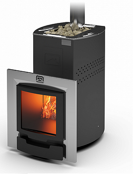 Дровяна піч для лазні та сауни Теплодар Домна Панорама 20 ЛК з паровою гарматою