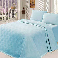 Голубое Покрывало Хлопковое Пике на двухспальную кровать 200*240 см, Турция