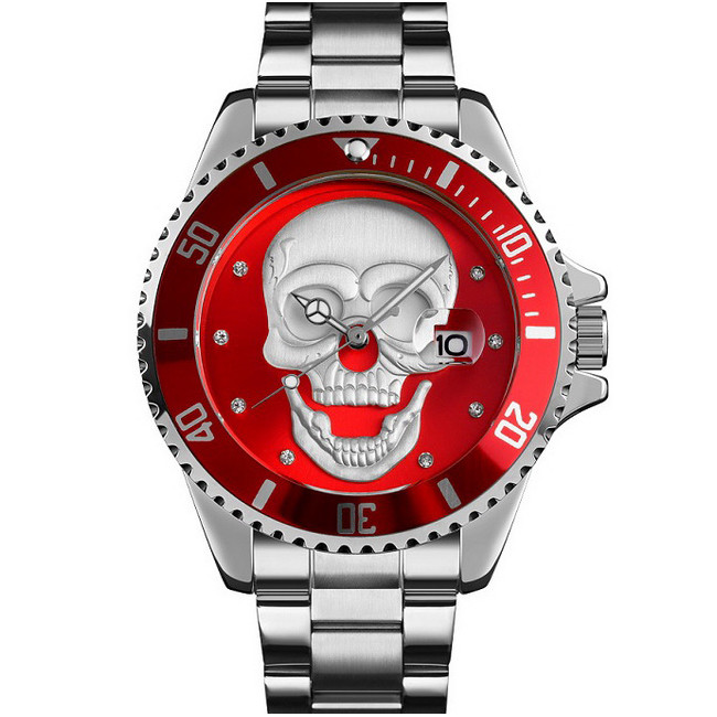 Годинник наручний кварцовий, чоловічий Skmei 9195, червоний-сталевий, у металевому боксі