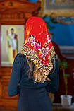 Церковний хустку на голову бавовняний LEONORA червоний з окантовкою трояндами, фото 3