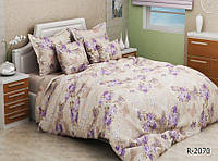 Красивый нежный комплект постельного белья из ранфорса бежевый сиреневые цветы R2070