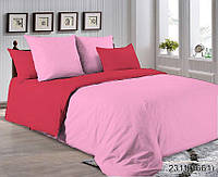 Качественный комплект постельного белья из поплина (хлопок) цвет розовый с красным