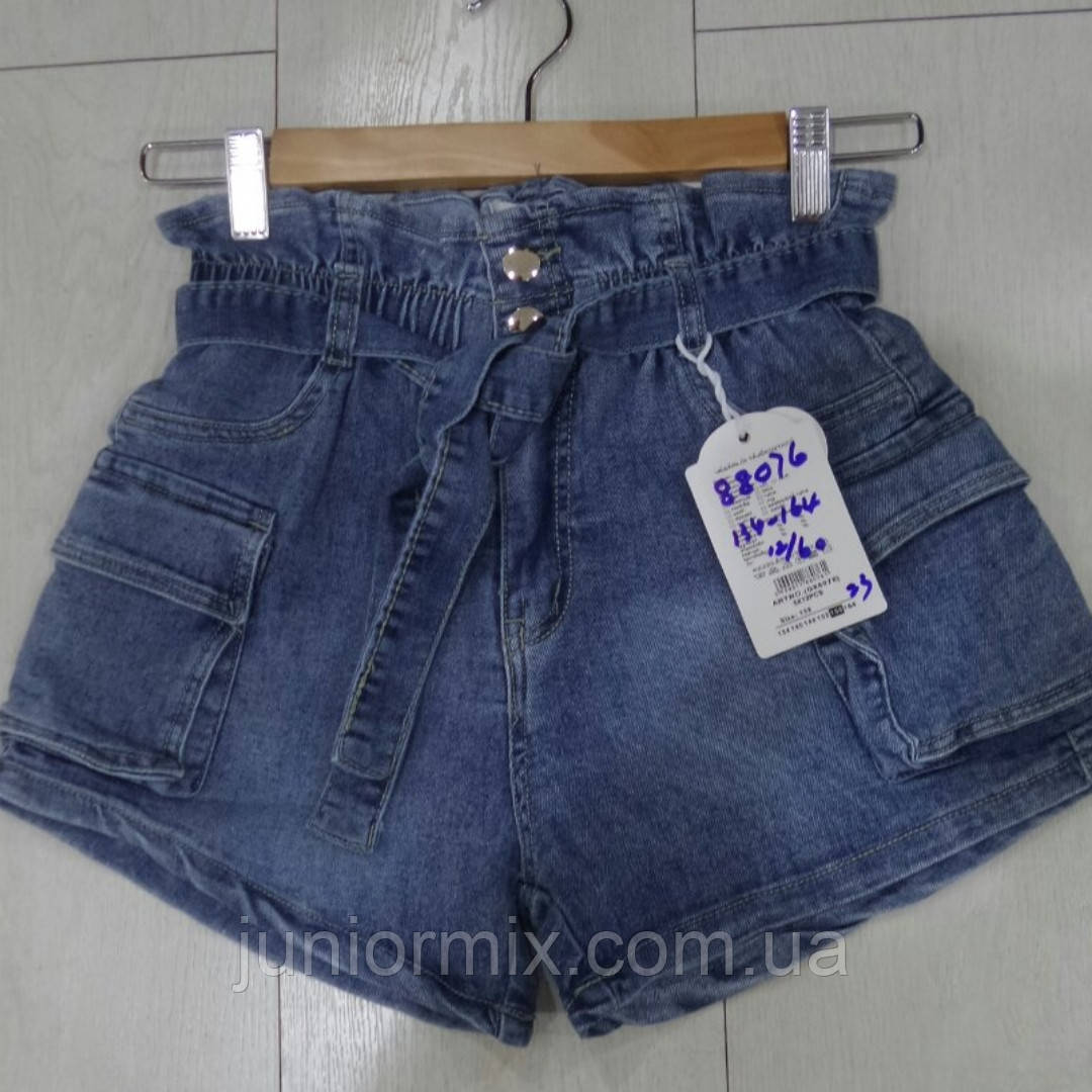 Оптом підліткові джинсові шорти з накладними кишенями гуртом 134-164 см GRACE